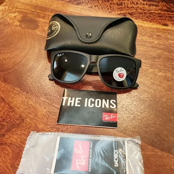 Ray-Ban RB4165 Justin Polarized 601/71 Matte Black Green Lens Sunglasses 54m NEW - Picture 8 of 8